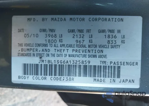 2010 Mazda Mazda3 I Touring z USA, uszkodzony, nr VIN JM1BL1SG6A1325859